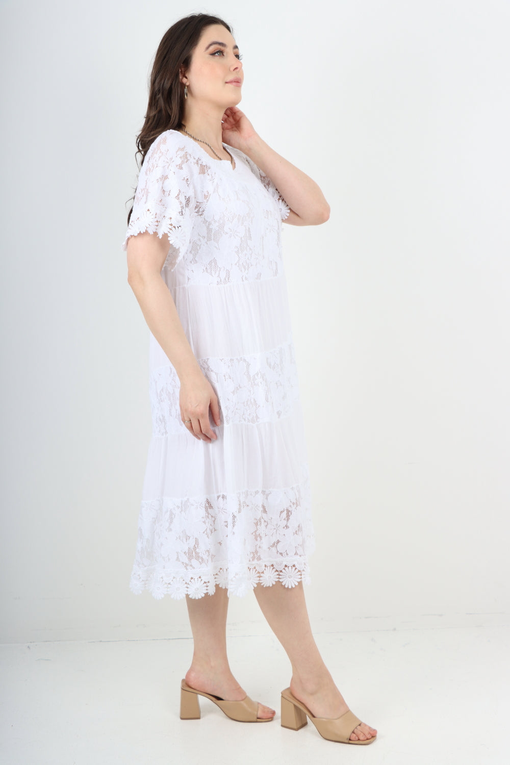 Italian Crochet Lace Detail Bardot Midi Dress