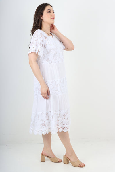 Italian Crochet Lace Detail Bardot Midi Dress