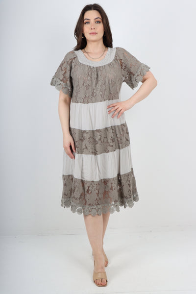 Italian Crochet Lace Detail Bardot Midi Dress