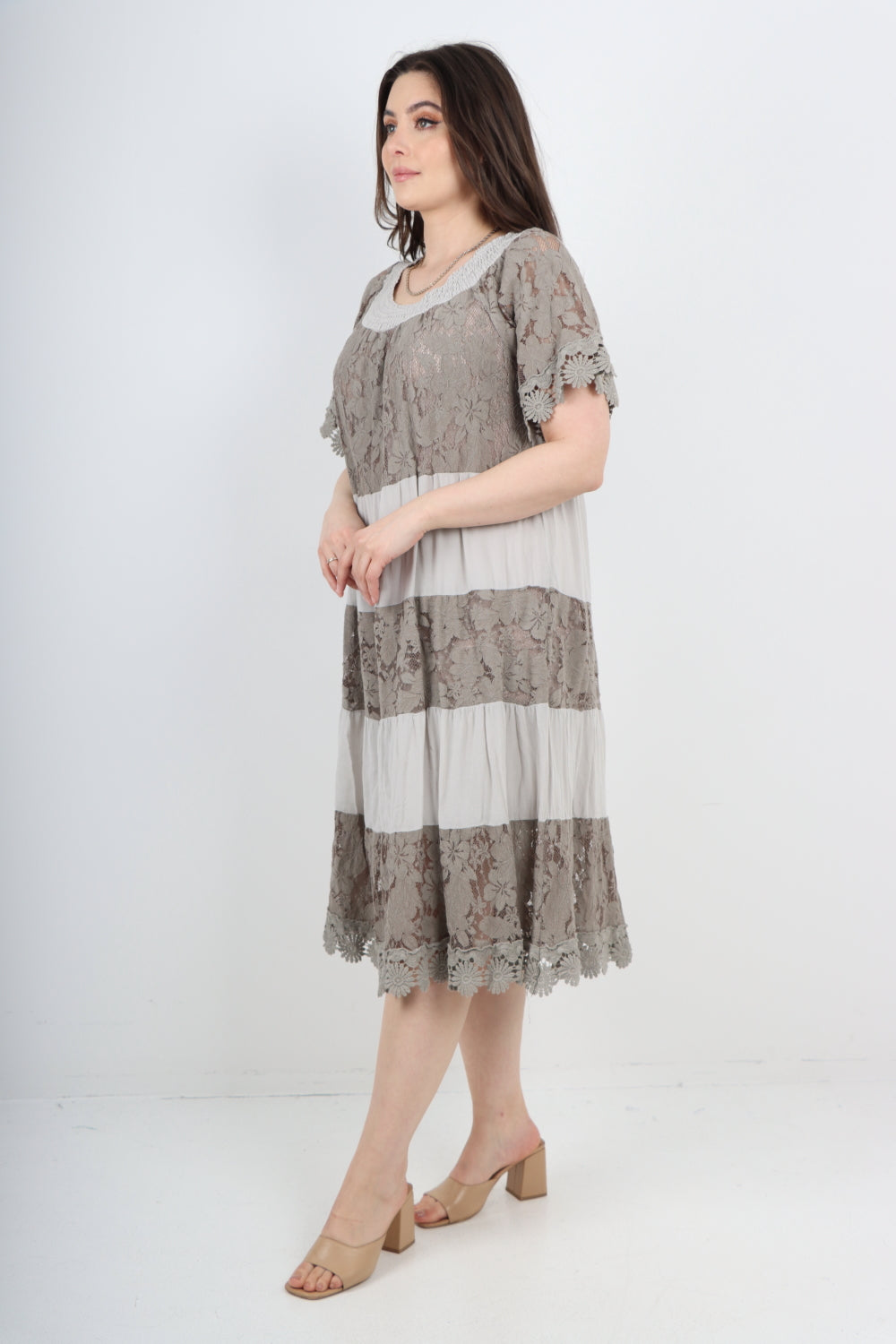 Italian Crochet Lace Detail Bardot Midi Dress