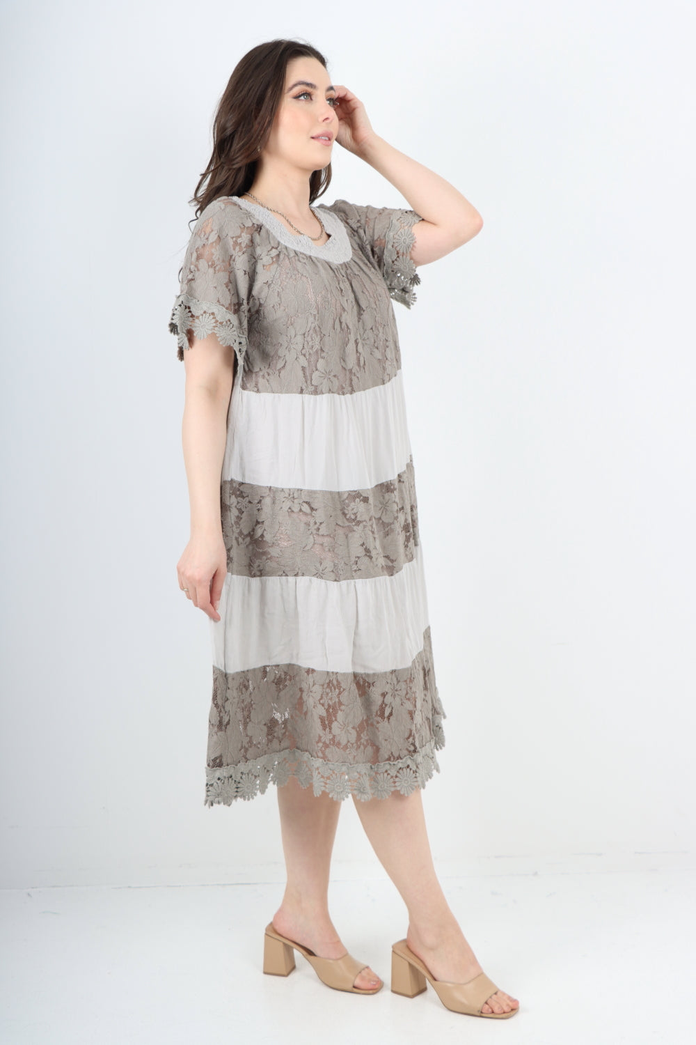 Italian Crochet Lace Detail Bardot Midi Dress