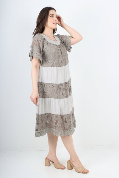 Italian Crochet Lace Detail Bardot Midi Dress