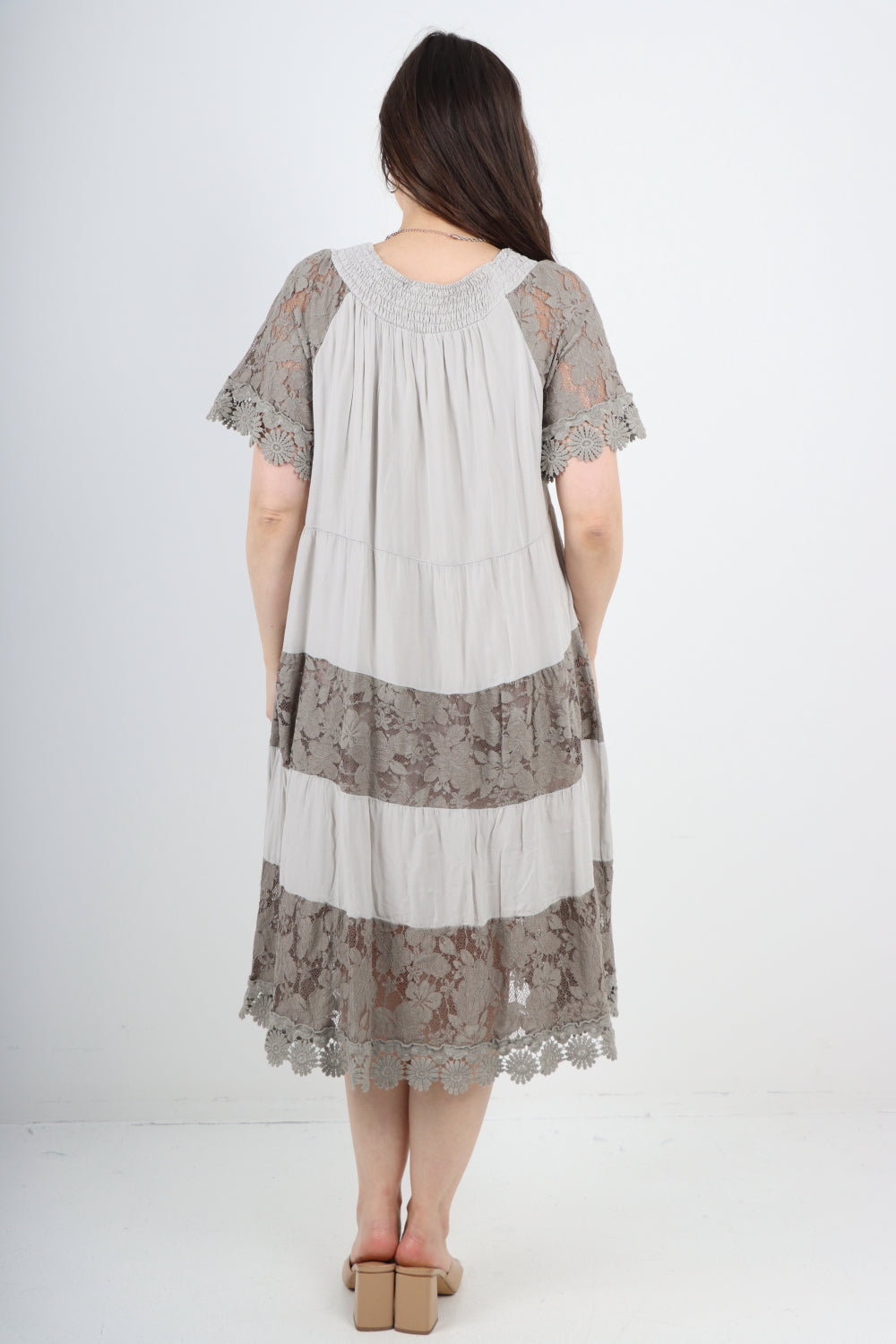 Italian Crochet Lace Detail Bardot Midi Dress