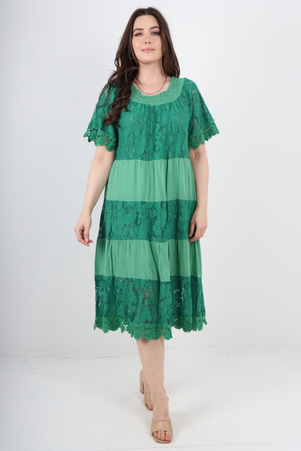 Italian Crochet Lace Detail Bardot Midi Dress