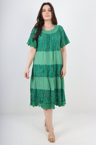 Italian Crochet Lace Detail Bardot Midi Dress