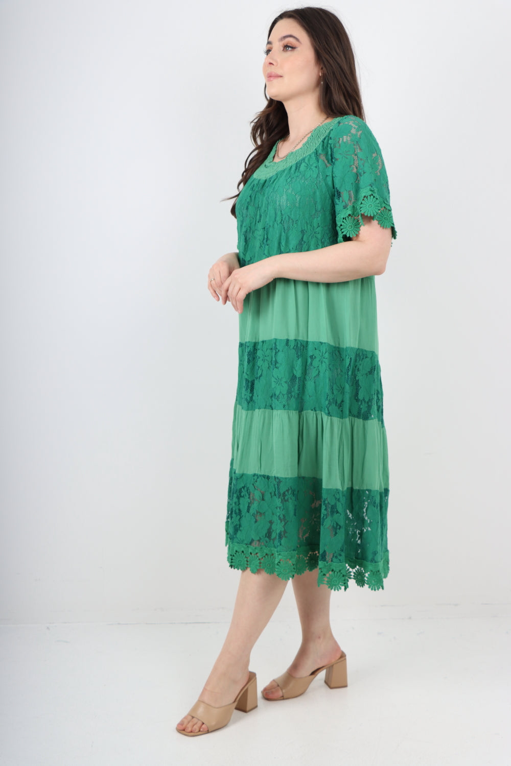 Italian Crochet Lace Detail Bardot Midi Dress