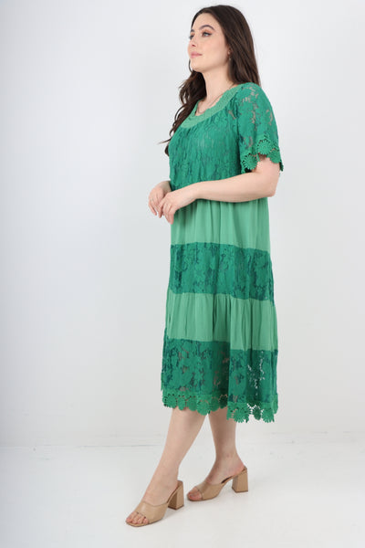 Italian Crochet Lace Detail Bardot Midi Dress