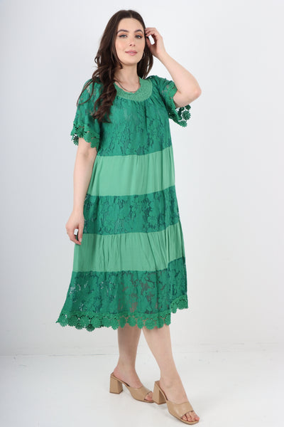 Italian Crochet Lace Detail Bardot Midi Dress