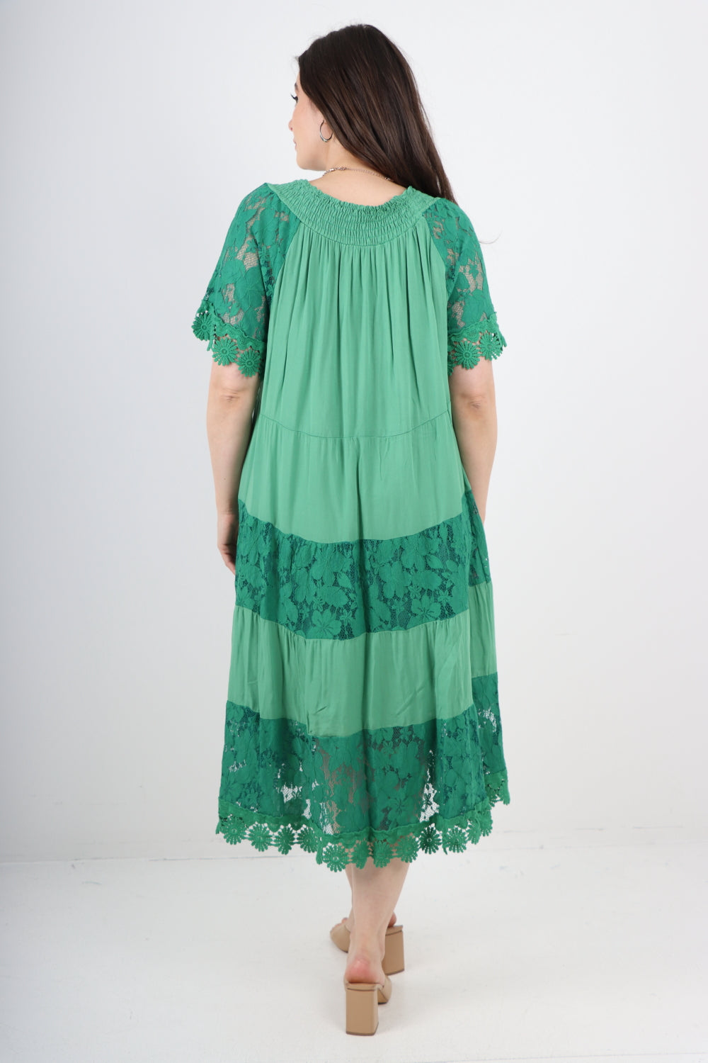 Italian Crochet Lace Detail Bardot Midi Dress