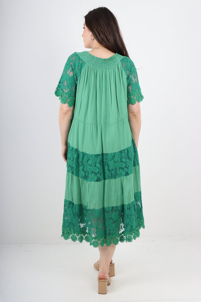 Italian Crochet Lace Detail Bardot Midi Dress