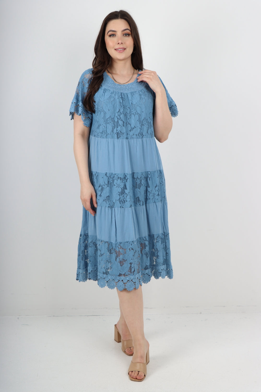 Italian Crochet Lace Detail Bardot Midi Dress