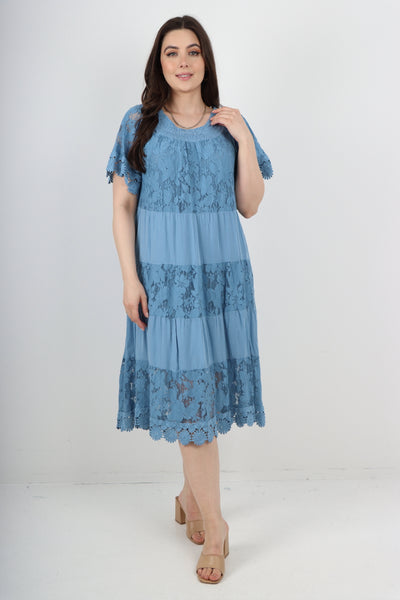 Italian Crochet Lace Detail Bardot Midi Dress