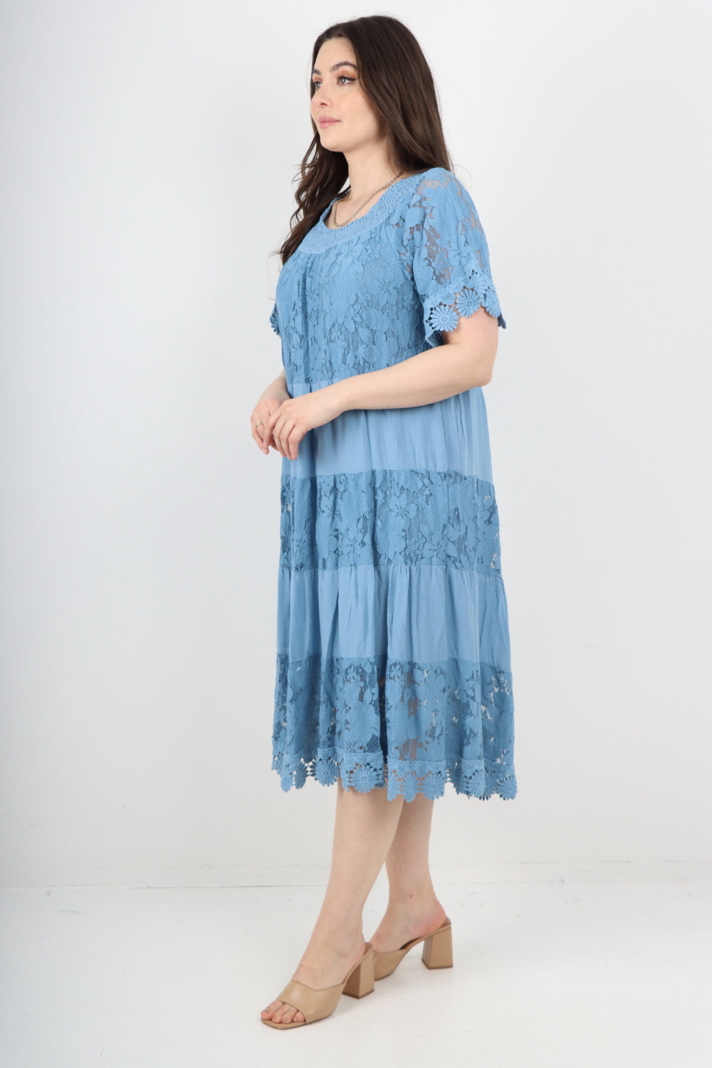 Italian Crochet Lace Detail Bardot Midi Dress