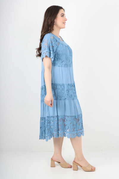 Italian Crochet Lace Detail Bardot Midi Dress