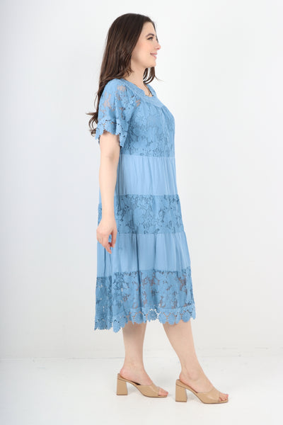 Italian Crochet Lace Detail Bardot Midi Dress