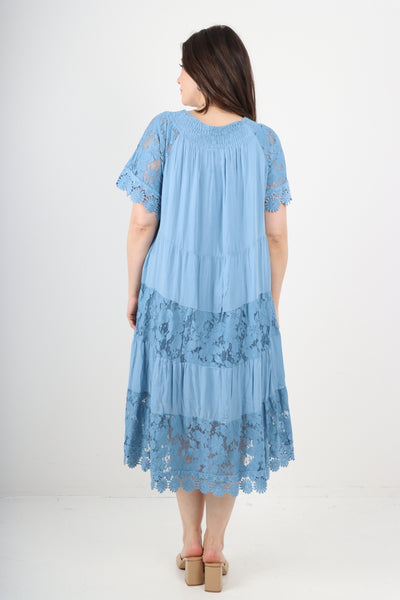 Italian Crochet Lace Detail Bardot Midi Dress