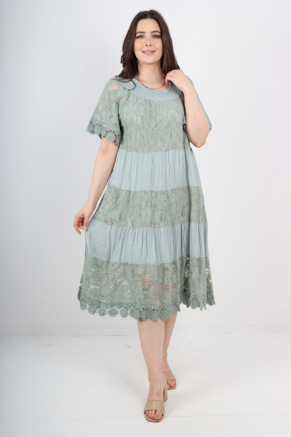 Italian Crochet Lace Detail Bardot Midi Dress