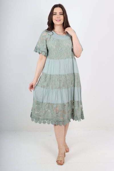 Italian Crochet Lace Detail Bardot Midi Dress