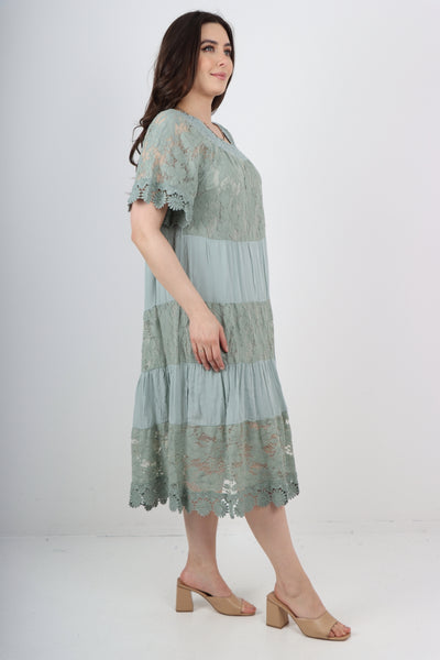 Italian Crochet Lace Detail Bardot Midi Dress