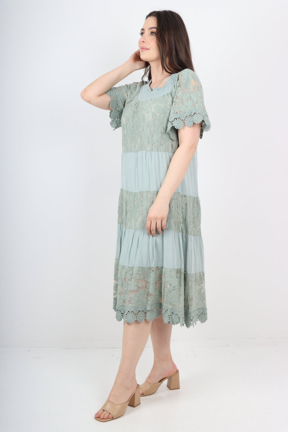 Italian Crochet Lace Detail Bardot Midi Dress