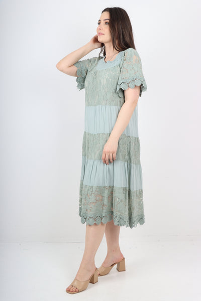 Italian Crochet Lace Detail Bardot Midi Dress