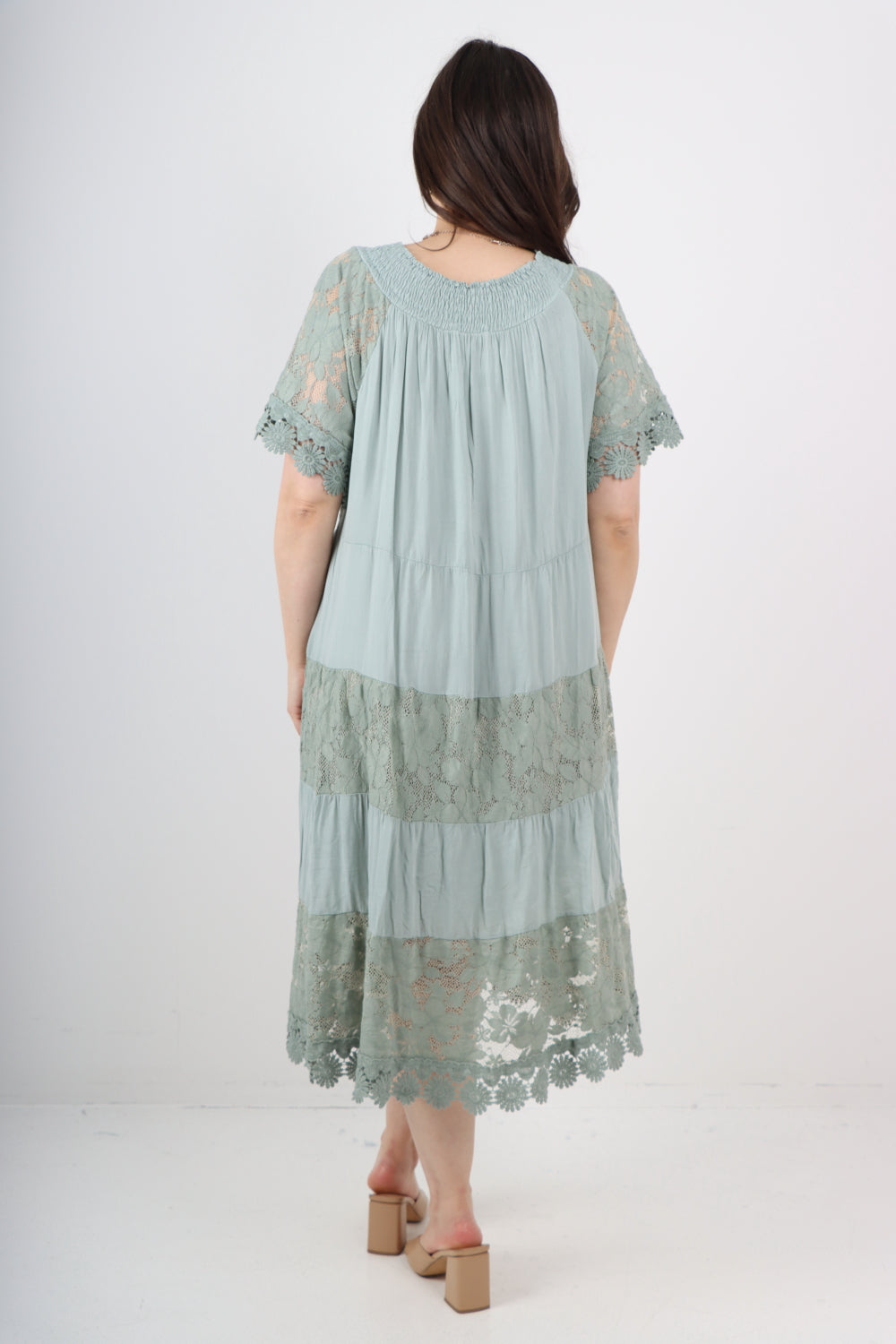 Italian Crochet Lace Detail Bardot Midi Dress