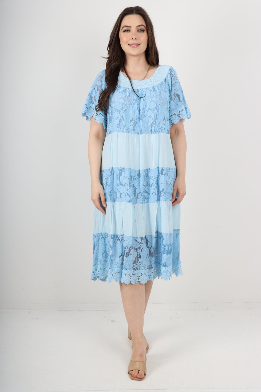 Italian Crochet Lace Detail Bardot Midi Dress