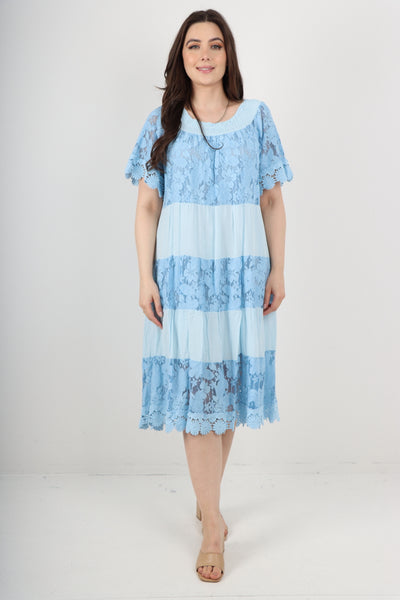 Italian Crochet Lace Detail Bardot Midi Dress