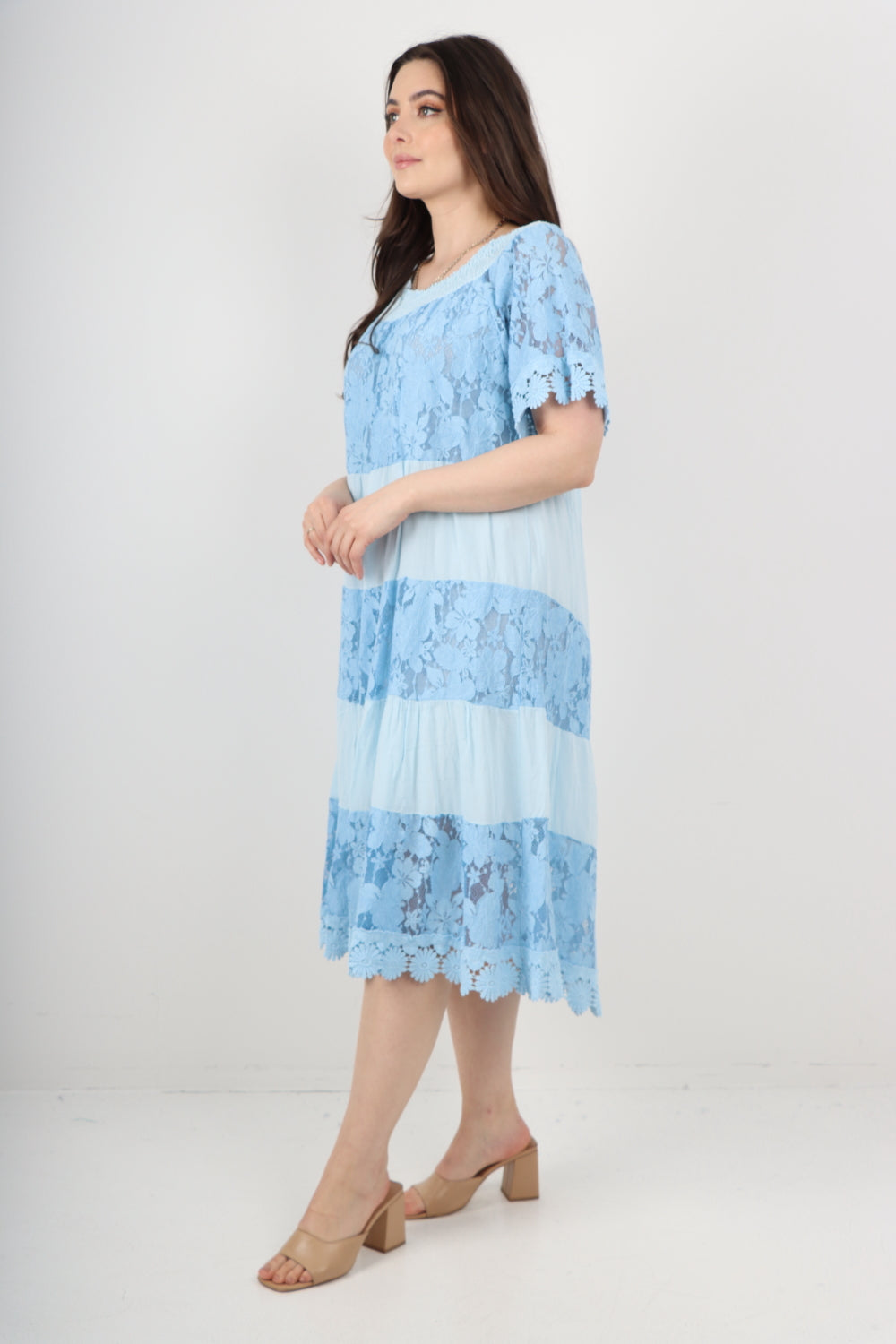 Italian Crochet Lace Detail Bardot Midi Dress