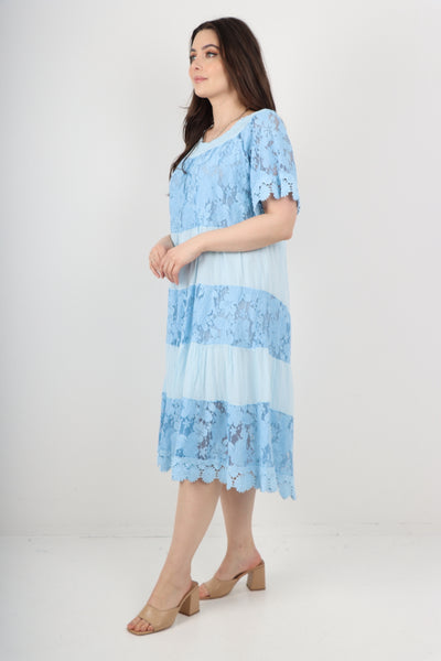 Italian Crochet Lace Detail Bardot Midi Dress