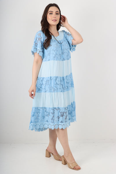 Italian Crochet Lace Detail Bardot Midi Dress