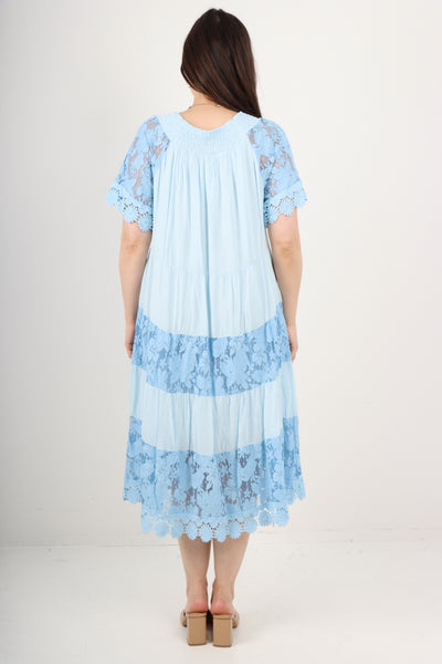 Italian Crochet Lace Detail Bardot Midi Dress