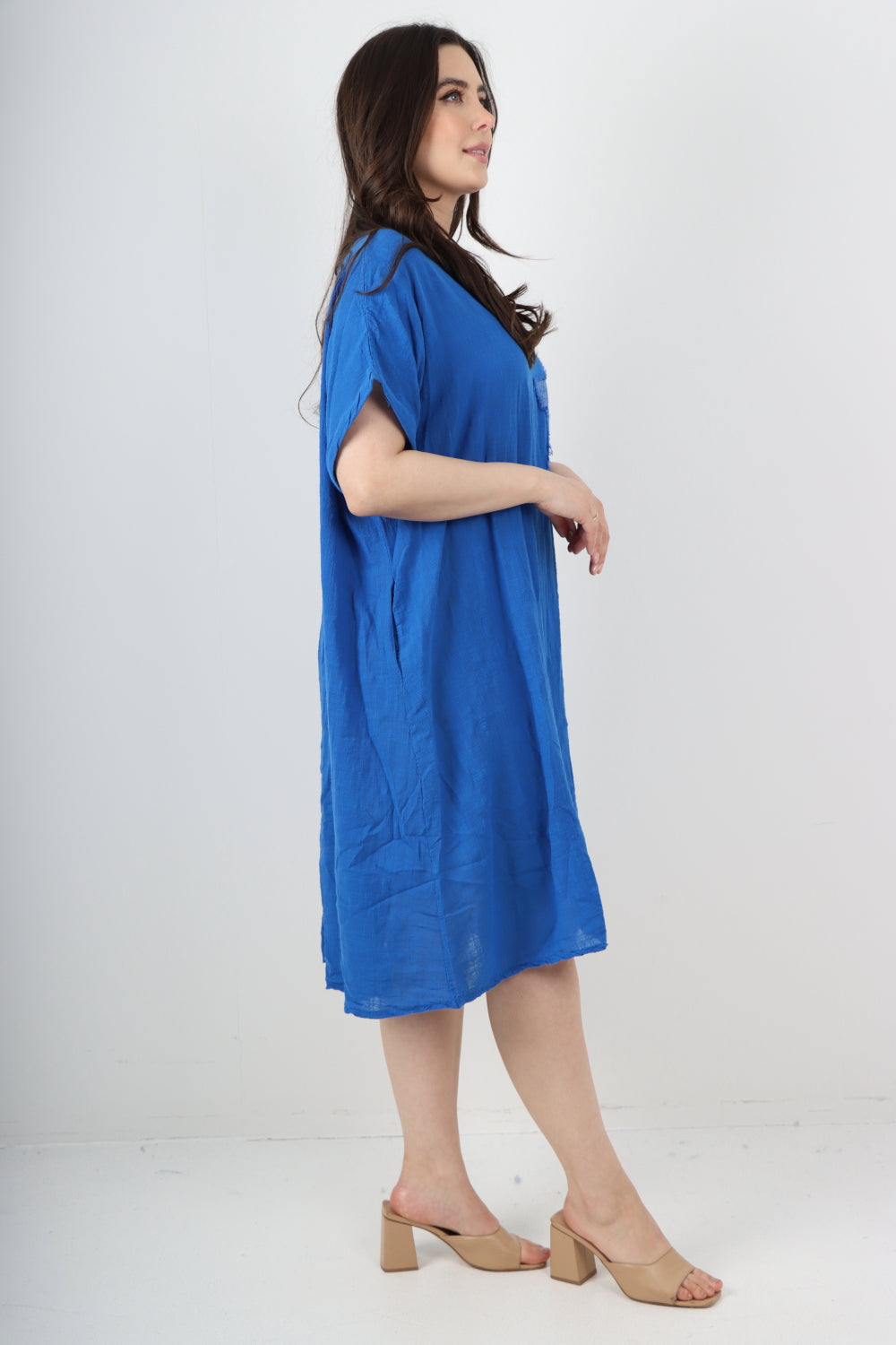 Italian Sequin Patch Star Short Sleeve Midi Dress