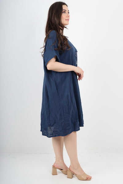 Italian Sequin Patch Star Short Sleeve Midi Dress