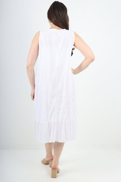Italian Metallic Print Sleeveless Frill Hem Vest Midi Dress