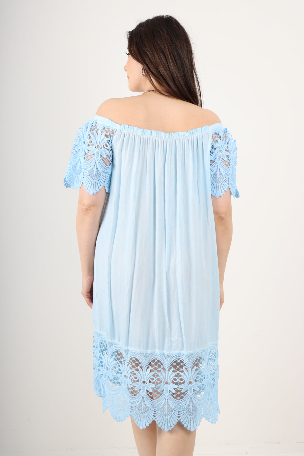 Italian Crochet Lace Panel Detail Bardot Midi Dress