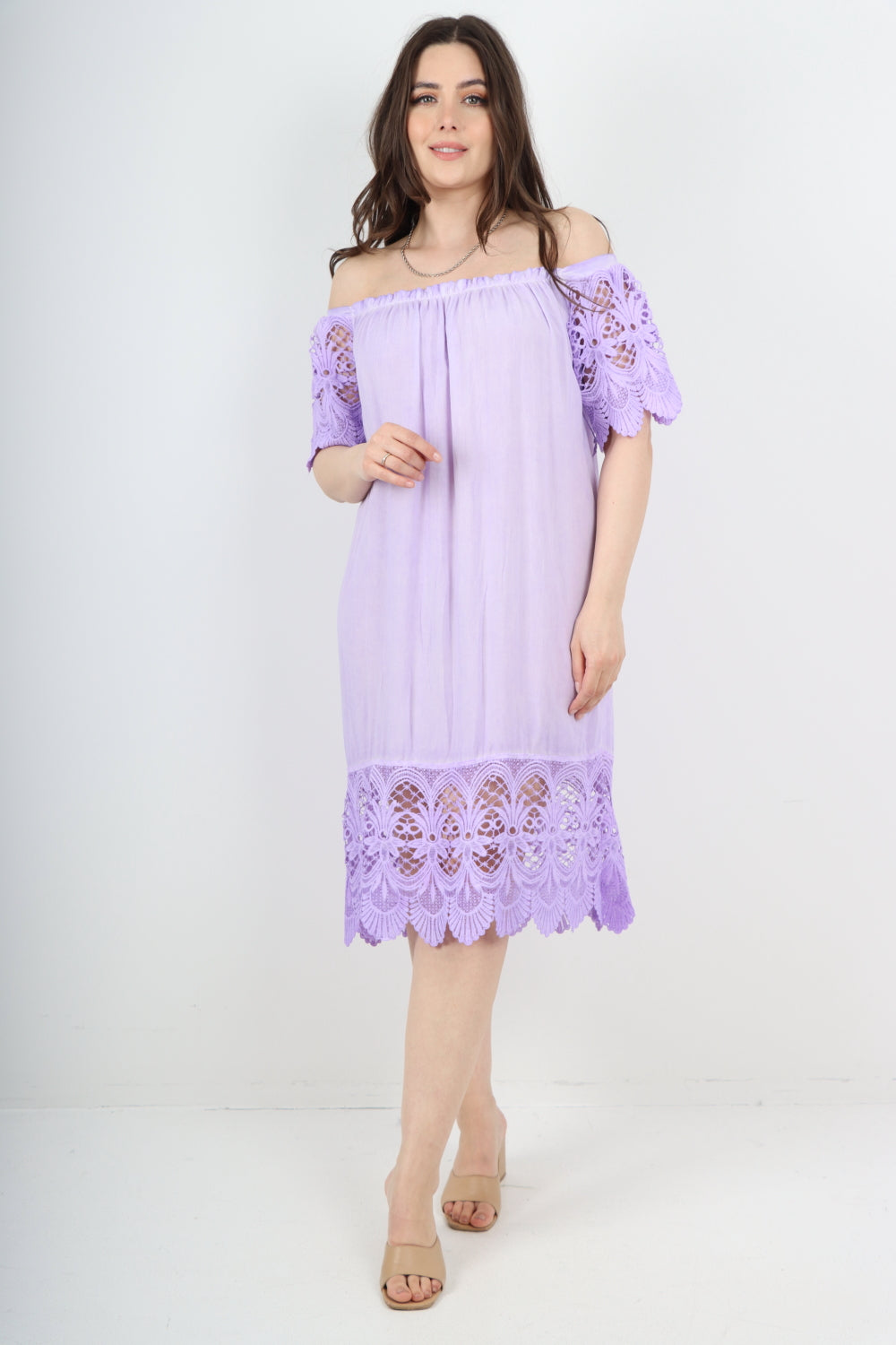 Italian Womens Bardot Lace Dress UK | Off Shoulder