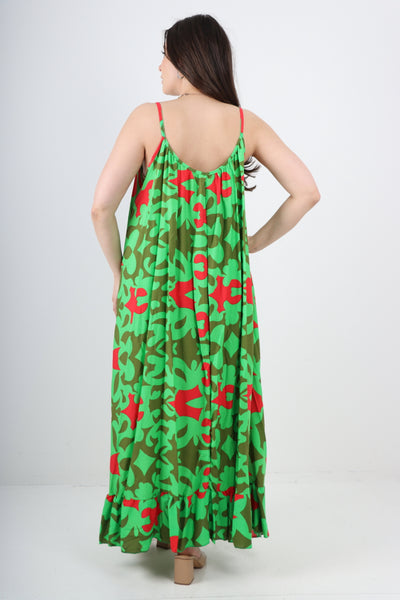 Italian Multi Pattern Print  Frill Bottom Sleeveless Vest Sun Dress