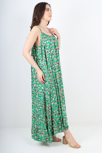 Italian Floral Print  Frill Bottom Sleeveless Vest Sun Dress