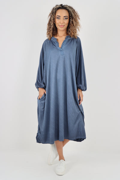 Italian Plain Long Sleeve Casual Midi Dress