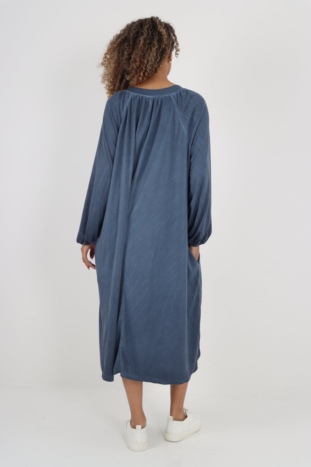 Italian Plain Long Sleeve Casual Midi Dress