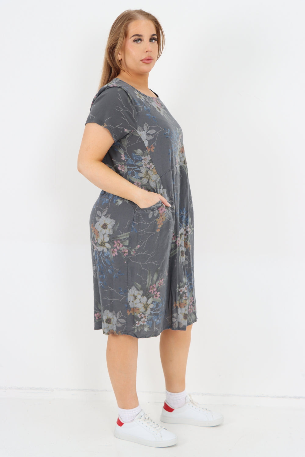 Floral Ribbed Linen Midi Dress | Miss Bold Wholesale Clothing Floral Ribbed Linen Midi Dress | Miss Bold Wholesale Clothing