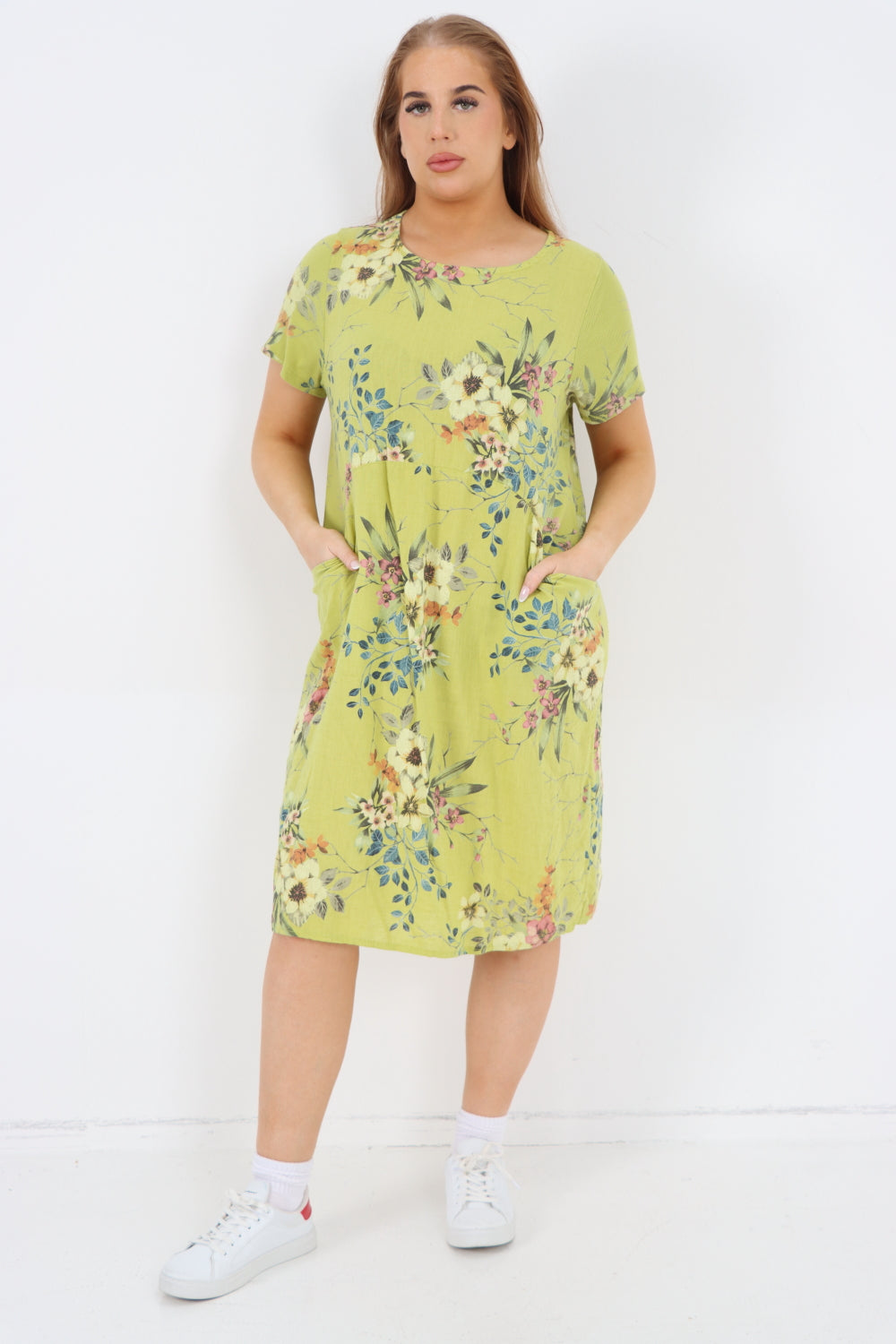 knee length dresses for ladies Italian Linen Lagenlook Dress With Side Ribbed Panel main image 1