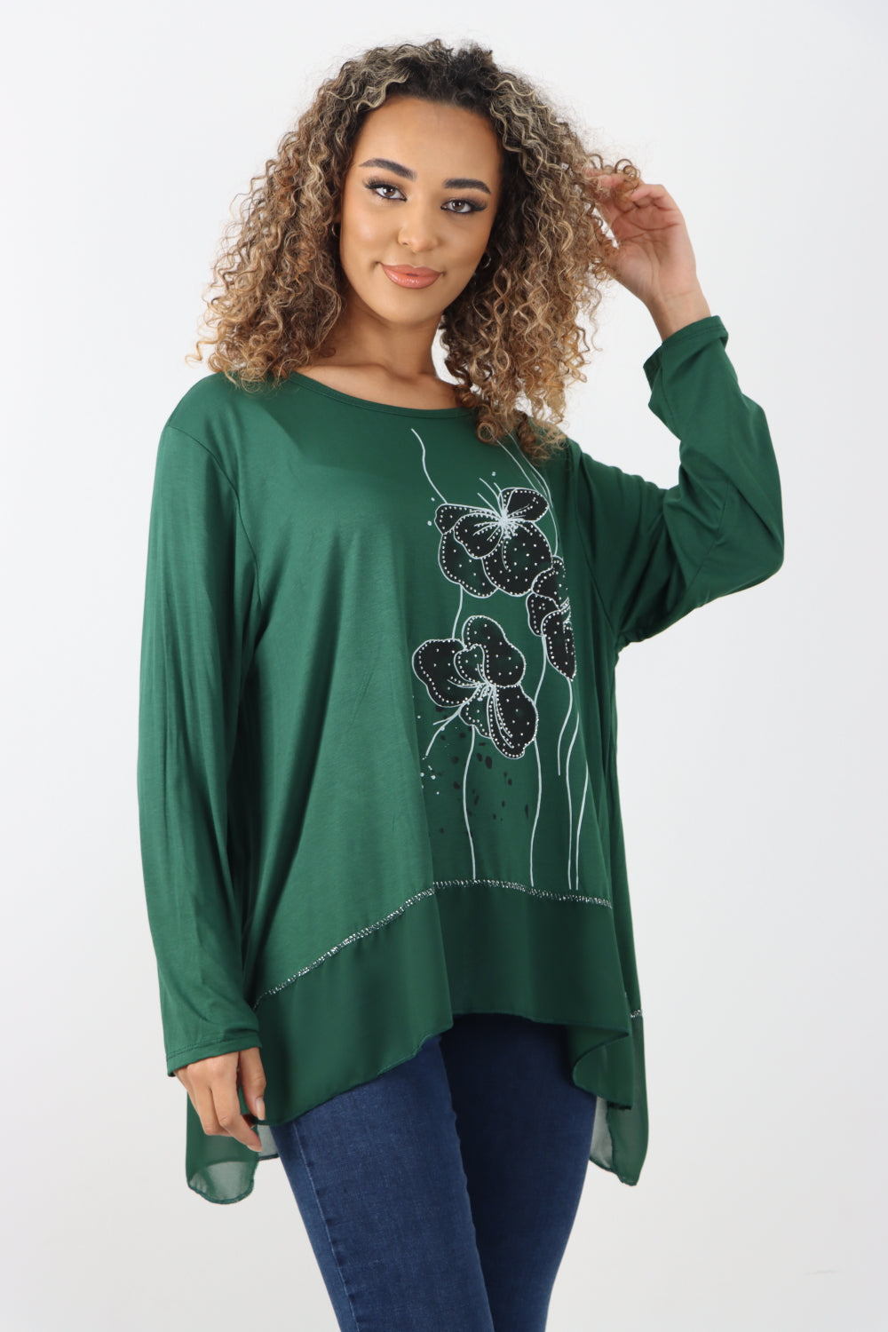 Italian Butterfly Print Round Neck Long Sleeve Top