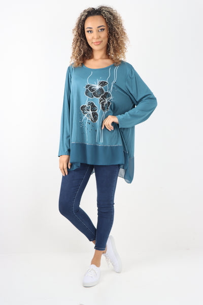Italian Butterfly Print Round Neck Long Sleeve Top