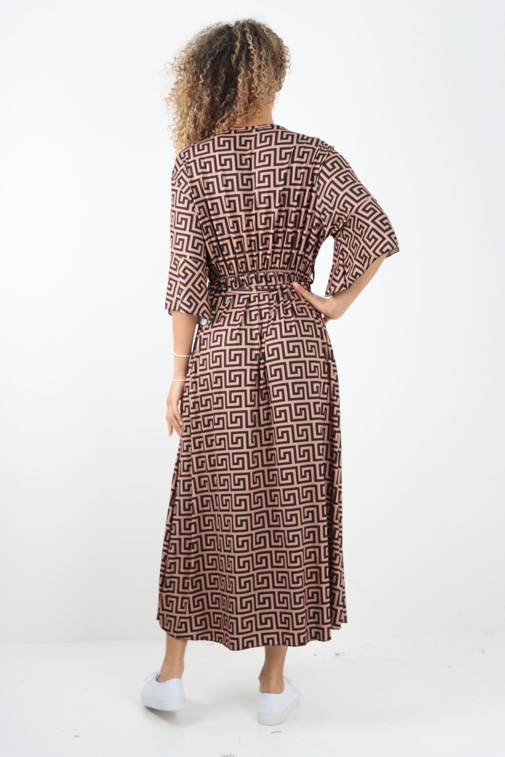 Italian Printed Wrap Over Belted Maxi Dress