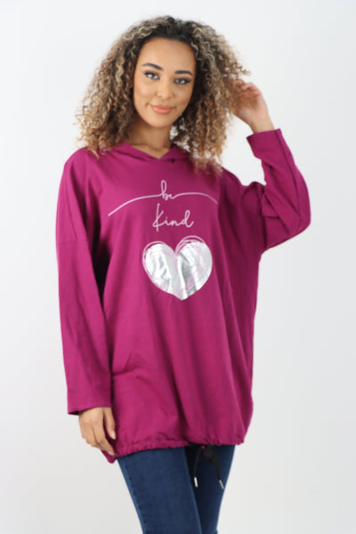 Italian Foil Heart Print Hooded Tunic Top
