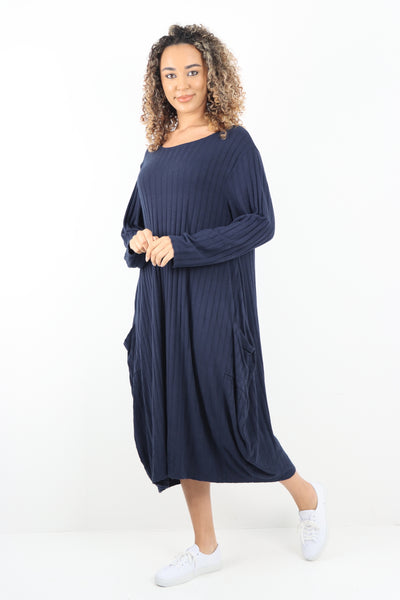 Italian Oversized Ribbed Soft Knit Long Sleeve Dress