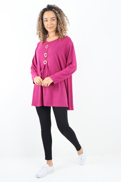 Italian Soft Knitted Button Detail Long Sleeve Top