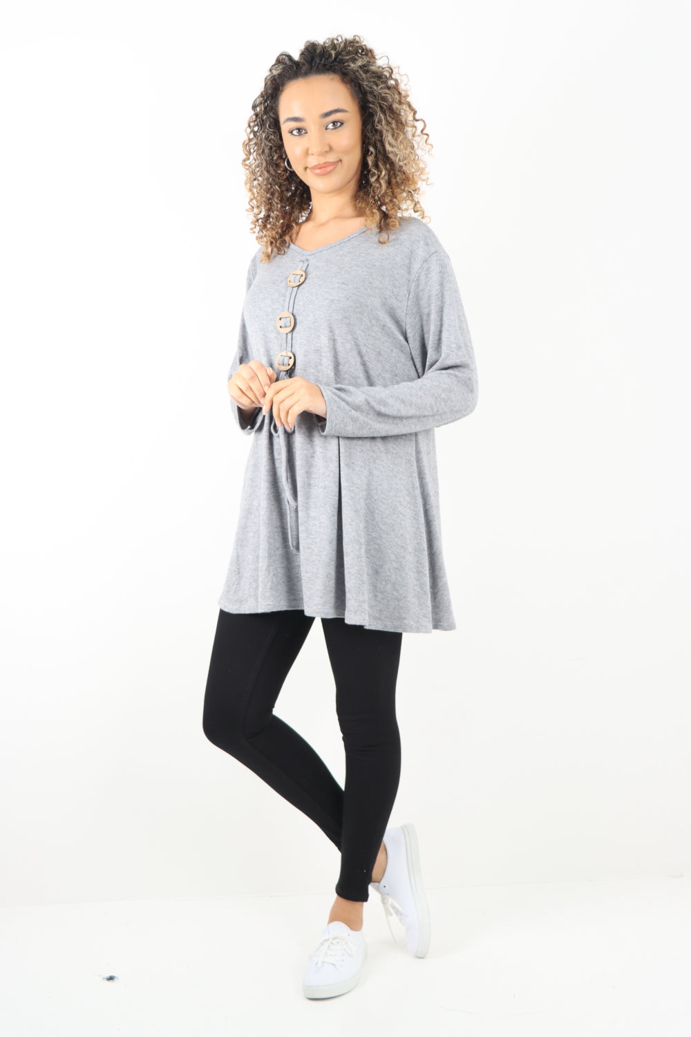 Italian Soft Knitted Button Detail Long Sleeve Top
